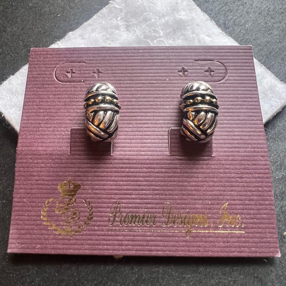 Premier Designs Silver and Gold Spiral Earrings